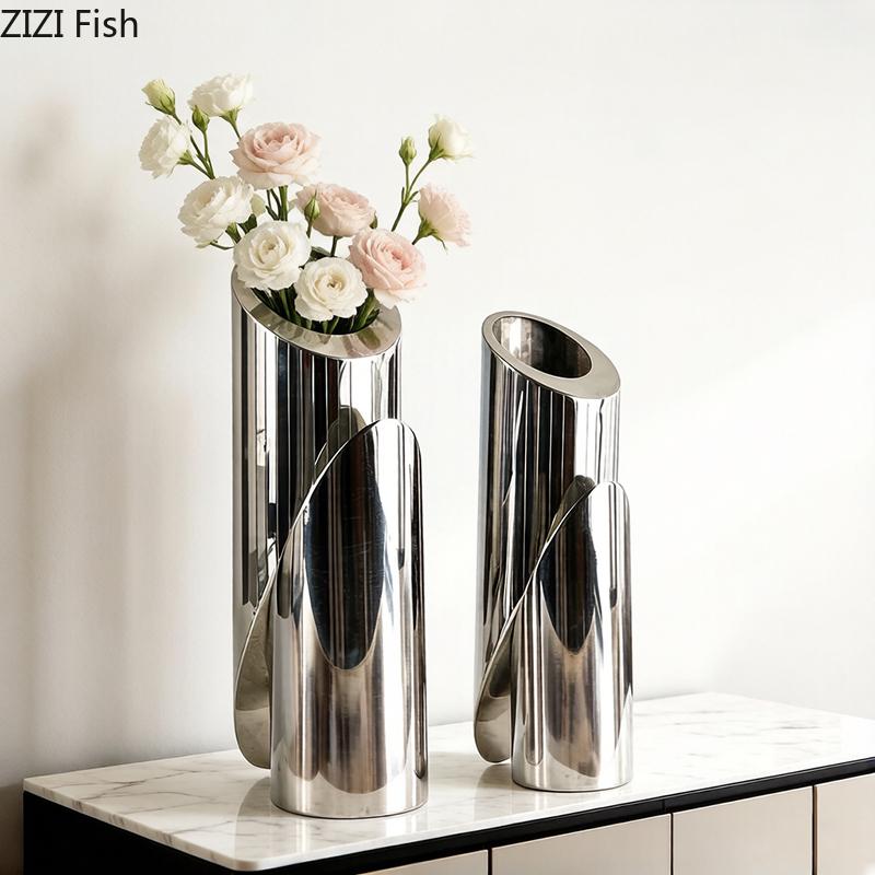 Artistic Misplacement Geometric Metal Vase Table Decoration Flowers Arrangement Dried Flower Floral Vases Room Aesthetic Decor