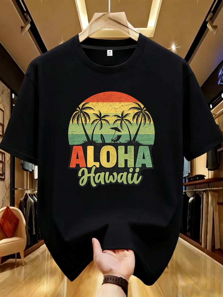 Wzm105123hawaii Print Plus Size Unisexs Round Neck Summer Casual Short Sleeved Street Fashion Versatile Tshirt