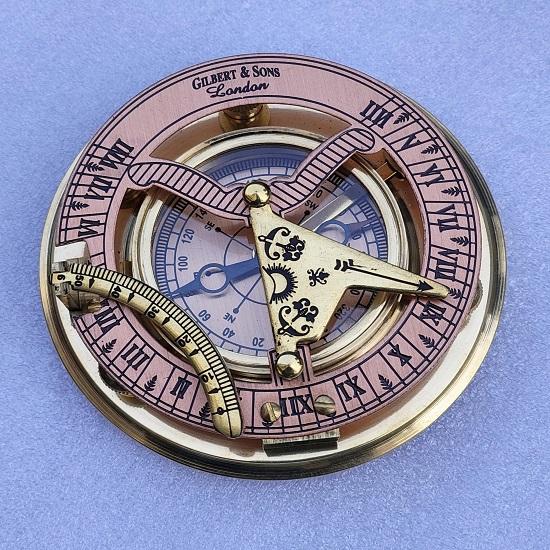 Brass Sundial Compass  Handmade Leather Case, Nautical Gift Compass