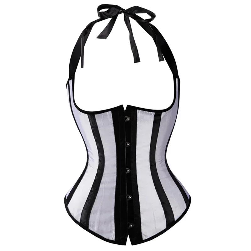 Women Gothic Sexy Satin Underbust Corset Top Waist Cincher Slimming Body Shaper Bustier Halter Corselete Vest Plus Size