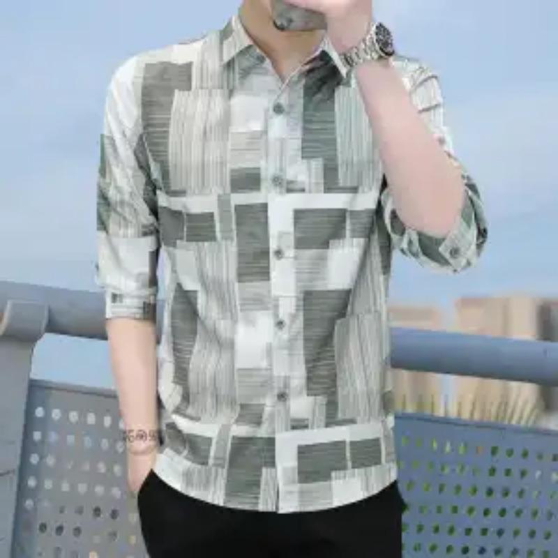 Men's Stylish Mid-sleeve Three-quarter-sleeve Shirts Korean Casual Versatile Shirts Trendy Handsome