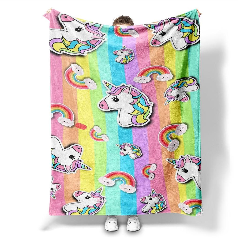 Unicorn Rainbow Flannel Throw Blanket – Cute Magical Design, Soft Cozy Fleece for Home, Office, Sofa & Car – All-Season Use