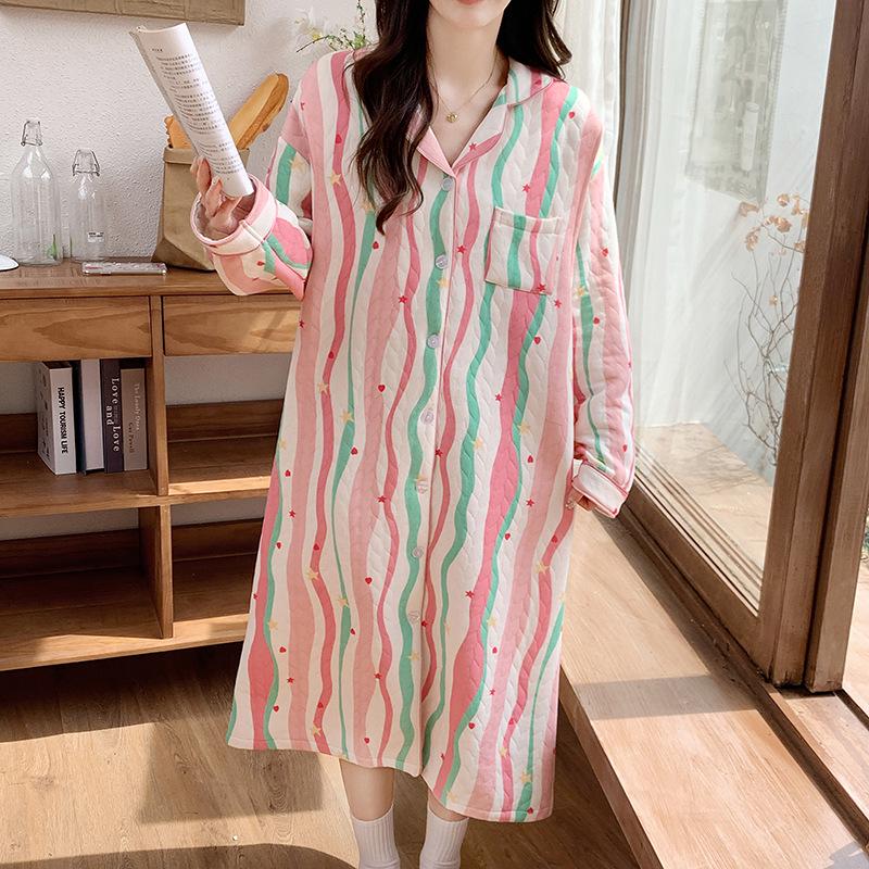 

Осенне-зимняя послеродовая ночная сорочка для кормления: Плотная хлопковая пижама для беременных на весну и осень XL