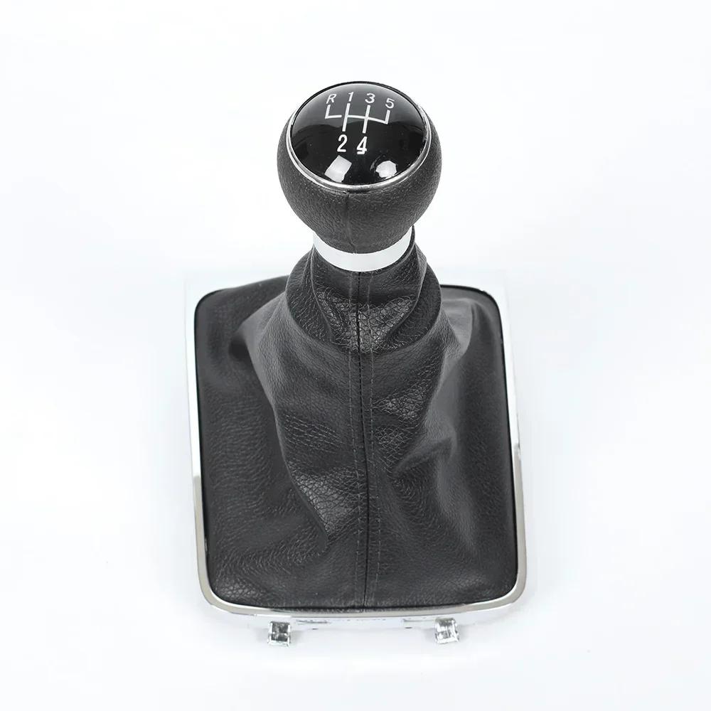 5/6 Växlar För VW PASSAT B6 2005-2012 Manuell Krom Växelspaksknopp Spak Växelspaksmanschett Damask Skydd PU Läder