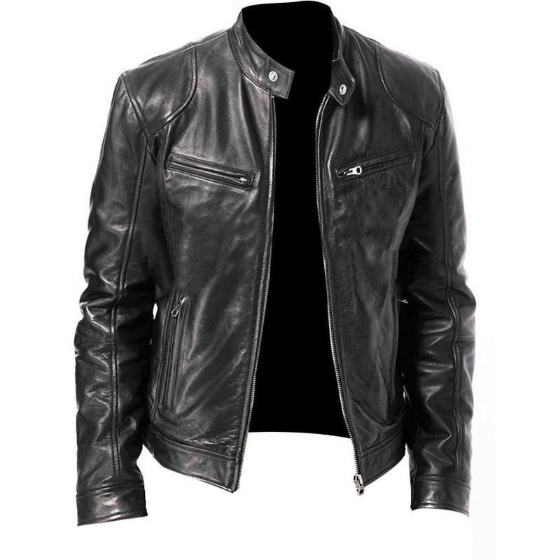 Leather Jacket Men's Stand Collar Trend Spring and Autumn New Leather Jacket Handsome Motorcycle Suit Green Large Size Jacket