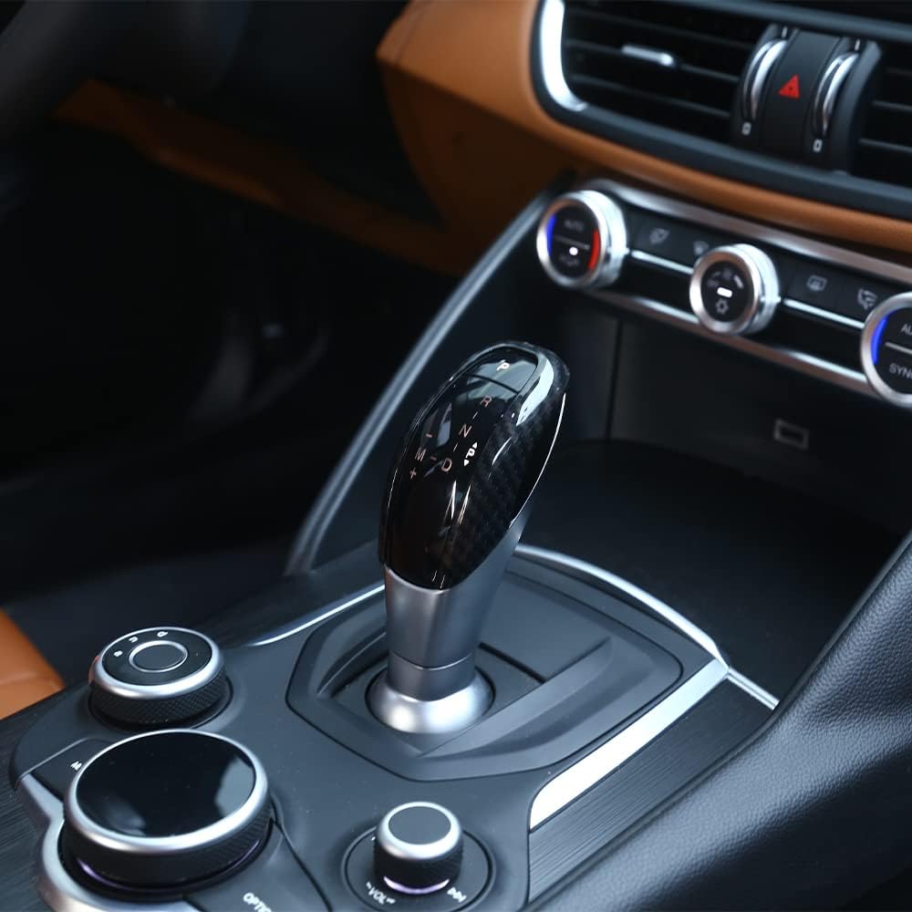 Car Gear Shift Knob Trim Cover Sticker for Alfa Romeo Giulia Stelvio 2017 2018 2019 Carbon Fiber Pattern Car Decoration Accessories