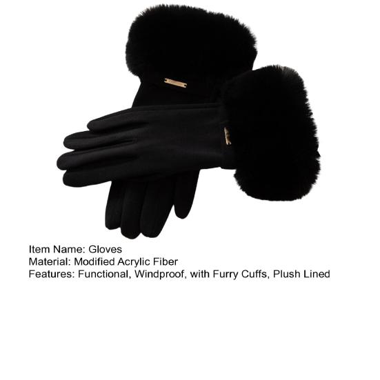 Women Thermal Gloves Warm Winter Gloves with Furry Cuffs Windproof Driving Cycling Skiing Touchscreen Gloves for
