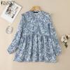 ZANZEA Women Casual Round Neck Loose Long Sleeve Print Blouse