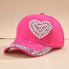 Neue Perlen-Liebes-Strass-Baseballkappe Europäische und Amerikanische Mode und Eleganz Pfirsichherz-Sonnenschutzkappe Lagerware