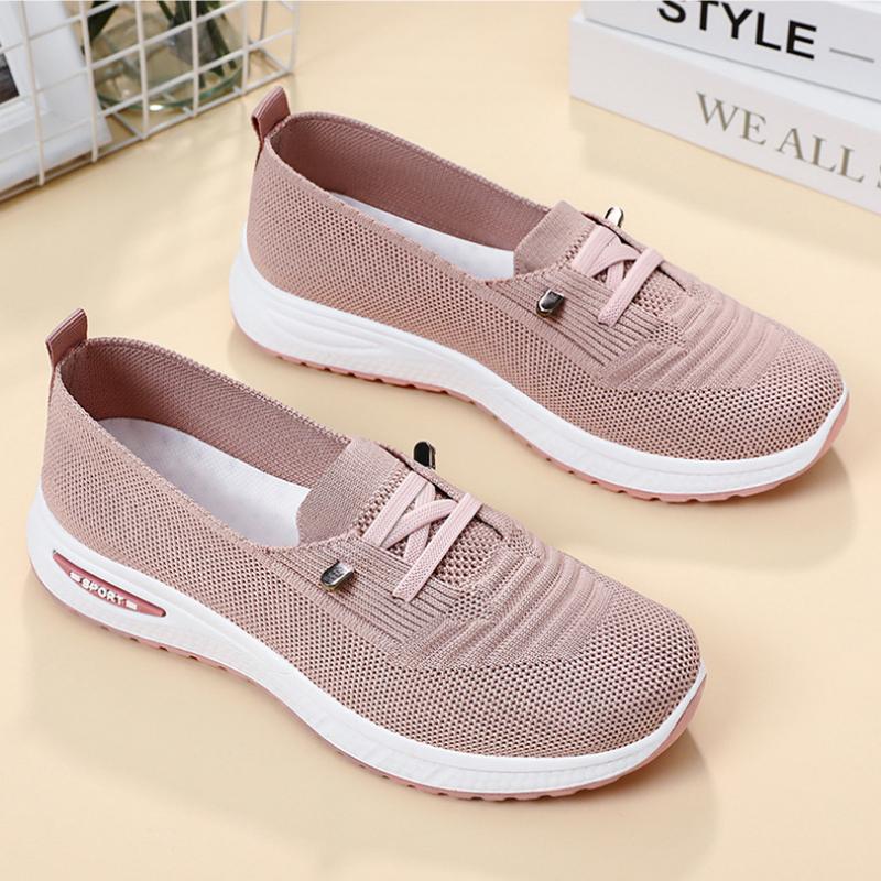 Casual shoes, fly woven breathable mom shoes, light mouth, lightweight single shoe, lace up mesh shoes