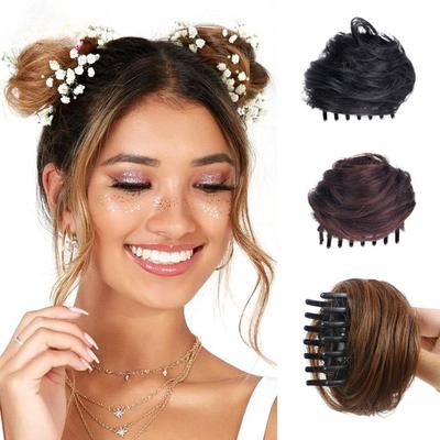 Synthetic Straight Elastic Rubber Band Hair Buns Women's Donut Chignon Black Brown Updo Claw Clip In Hair Extensions