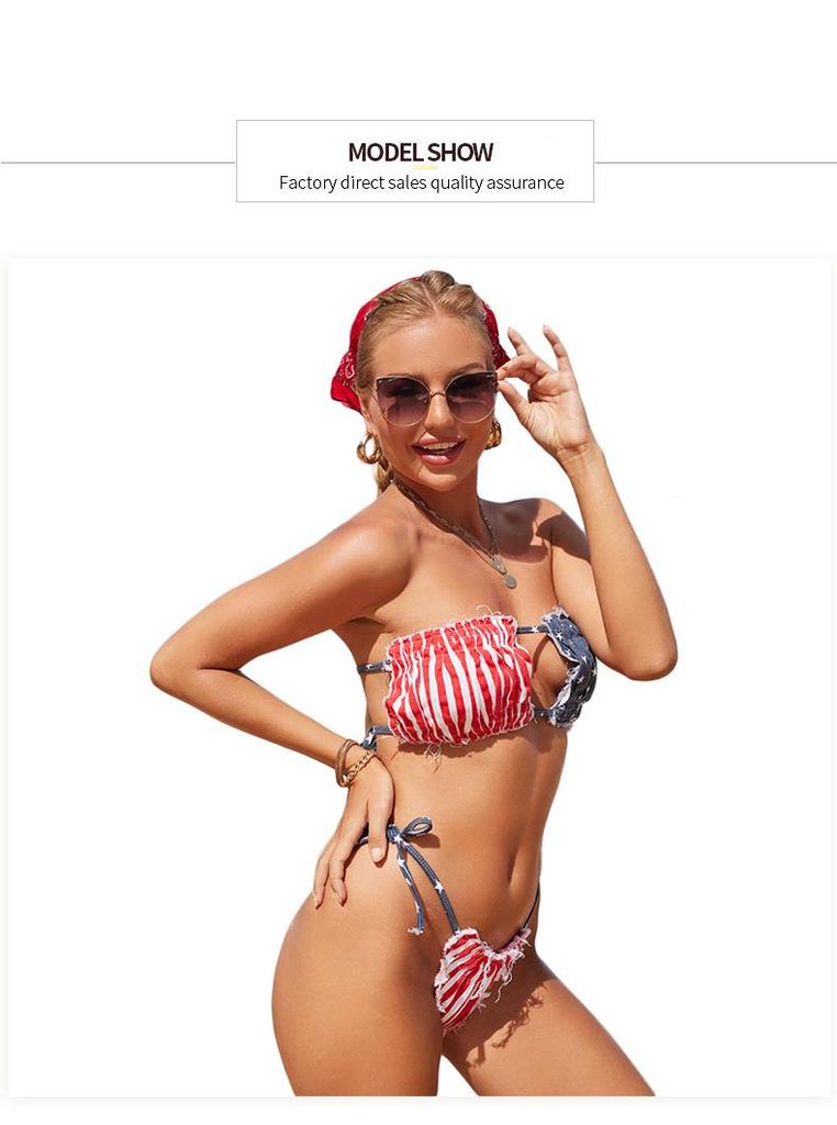 European & American Flag Bikini Set - Push-Up, Split Style Women's Swimsuit