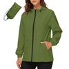Women's Waterproof Windproof Hooded Jacket Lightweight Outdoor Raincoat Full Zip Front Pockets Adjustable Drawstring Hood