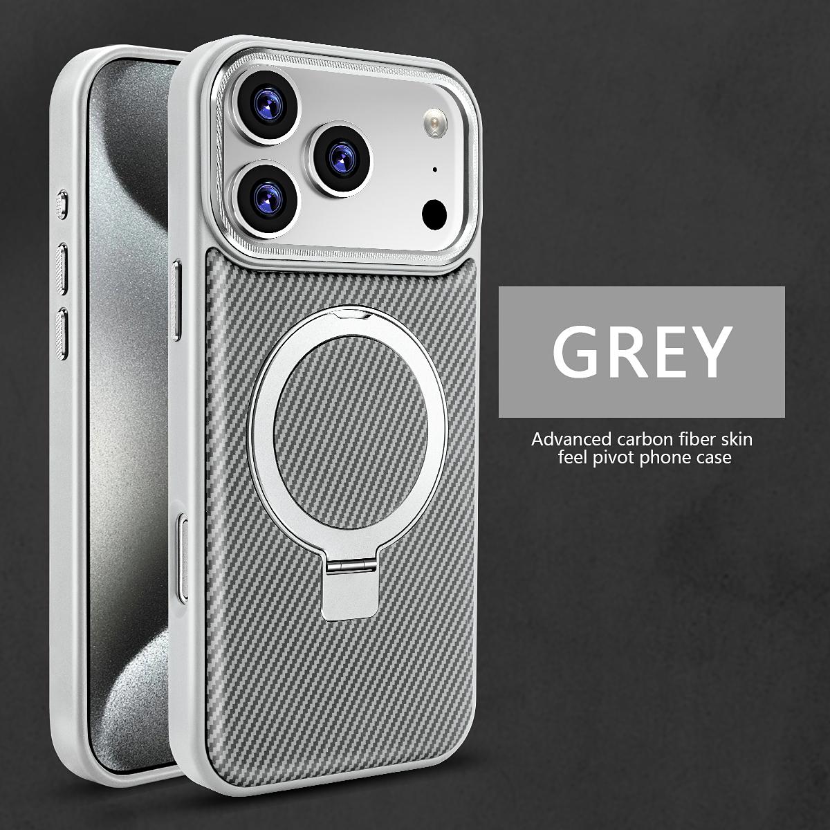 

Luxury Carbon Fiber Auto Leather Phone Case for iPhone 17 Pro Max 17Air 16 Plus 15 Pro 14 13 12 Magnetic Hardware Bracket Cover iPhone 14 серый