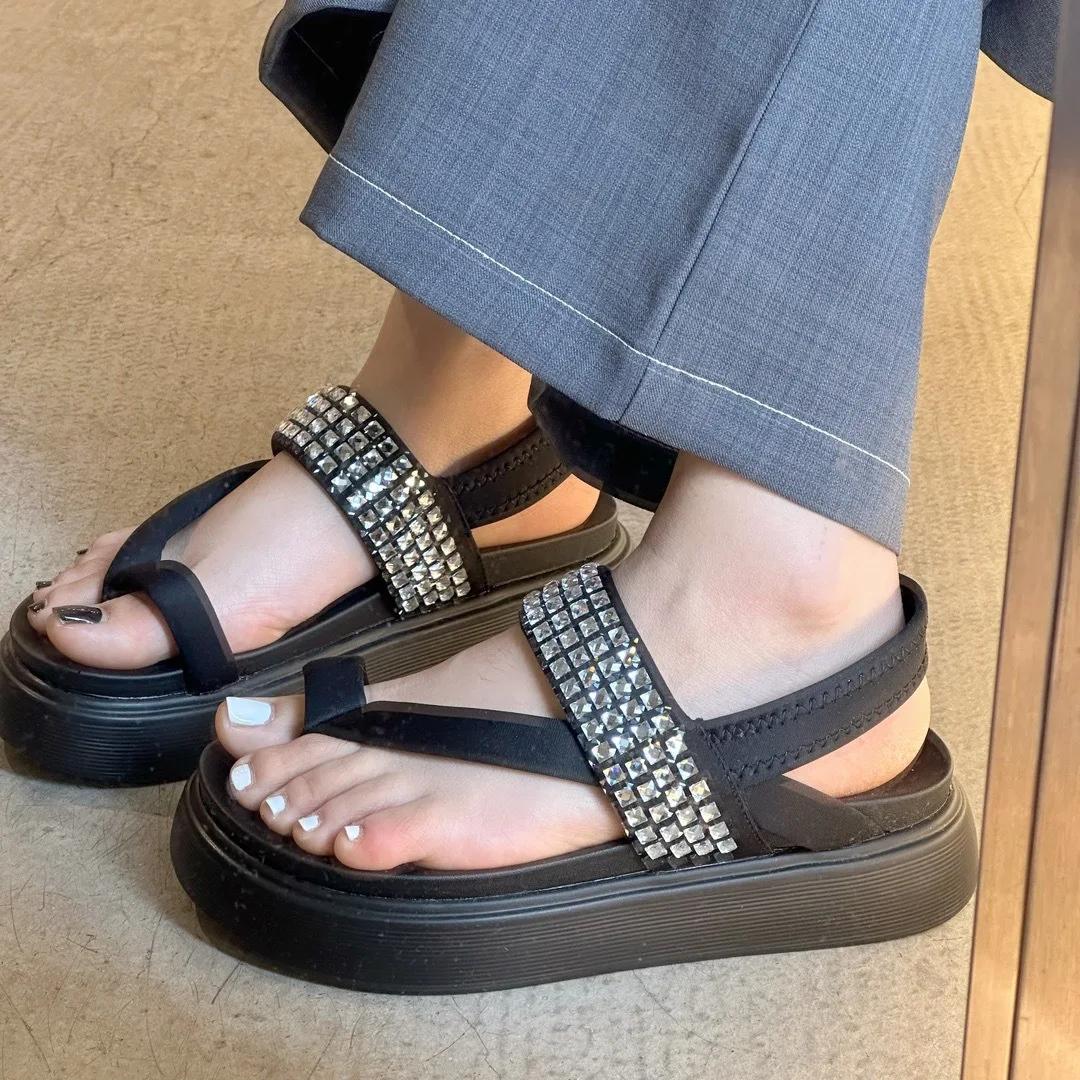 

мода Женские Сандалии Летняя Обувь Клейкая Обувь на Платформе Пип-То Женские Балетки Повседневные Натуральная Кожа Сандалии Женские Тапочки 40 чёрный