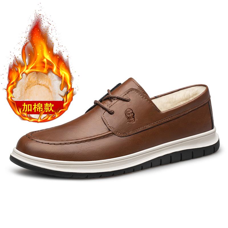 Old man head large size men's shoes velvet fashion lightweight casual leather shoes lace up four seasons men's single shoe factory