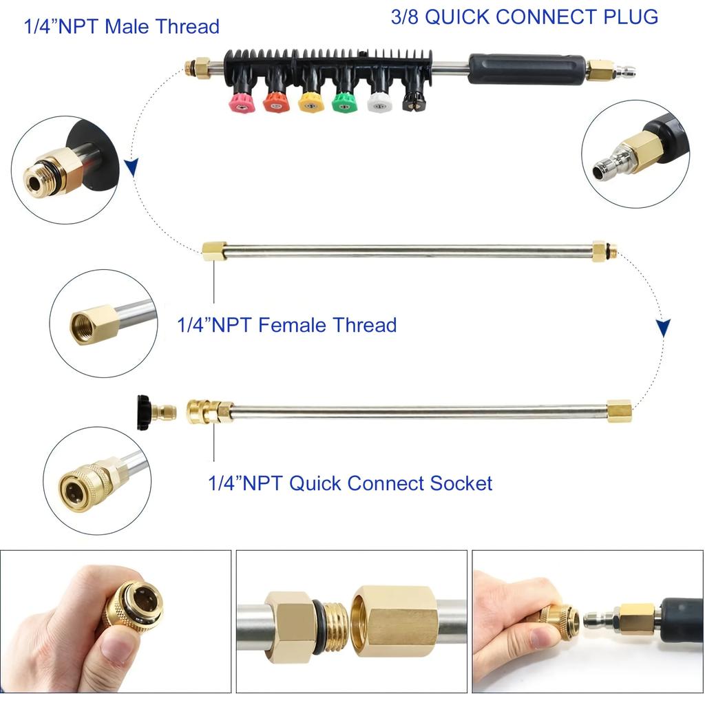 9-Pc High-Pressure Extension Rod Set, 6 Nozzles + 30°/90°/120° Angled Wands, 1/4" Quick Connect for 4000PSI Pressure Washers
