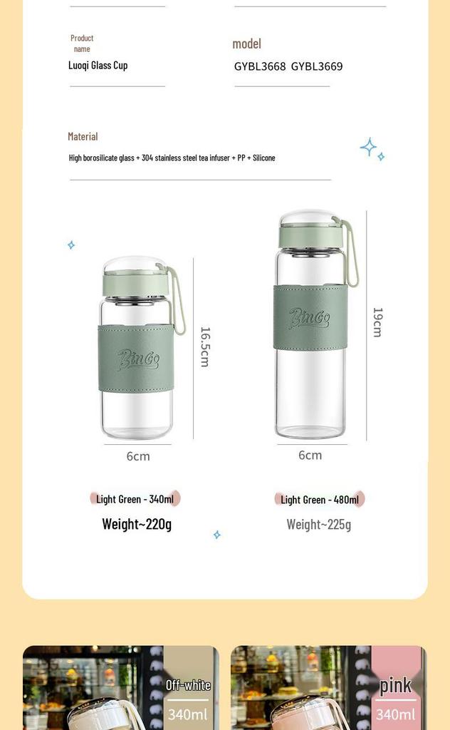 Portable Cute Glass Water Cup with Lid - Stylish Summer Tea Brewing Mug