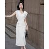 Demana Elegant Faux Two-Piece V-Neck Tie-Waist Dress