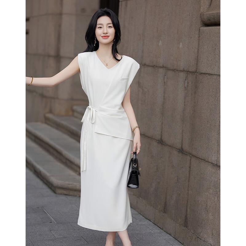 Demana Elegant Faux Two-Piece V-Neck Tie-Waist Dress