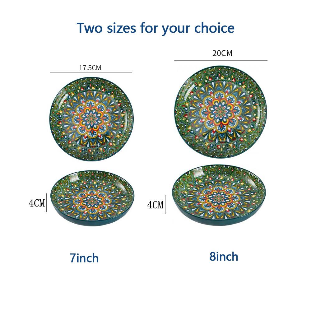 7in or 8in Bohemian Ceramic Plate High Appearance Level Home Creative Dish Plate Fruit Plate Steak Plate Deep Plate Disc Cutlery