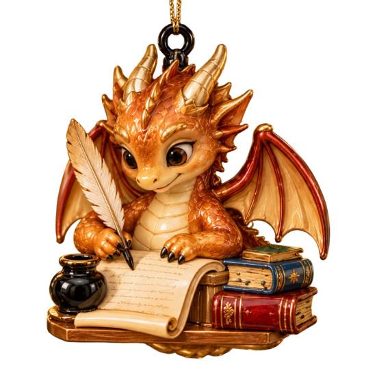 Whimsical Dragon Decor for Bookshelf Bookish Ornament, Fantasy Book Dragons Christmas Hanging Unique Acrylic Ornament Decoration, Gothic Pendant,