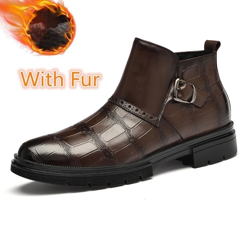 

Мужские ботинки челси в британском стиле из натуральной кожи, деловые мужские туфли, теплые плюшевые меховые зимние формальные ботильоны, классические мужские ботинки 46