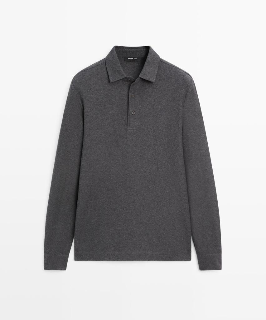 Masimodutti Long Sleeve Textured Pique Polo Shirt