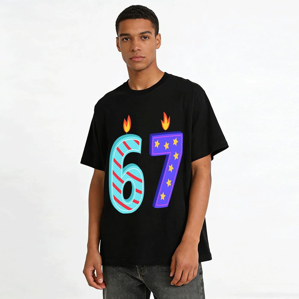 Number 67 Birthday Candle Print Casual Top Pure cotton T-shirt