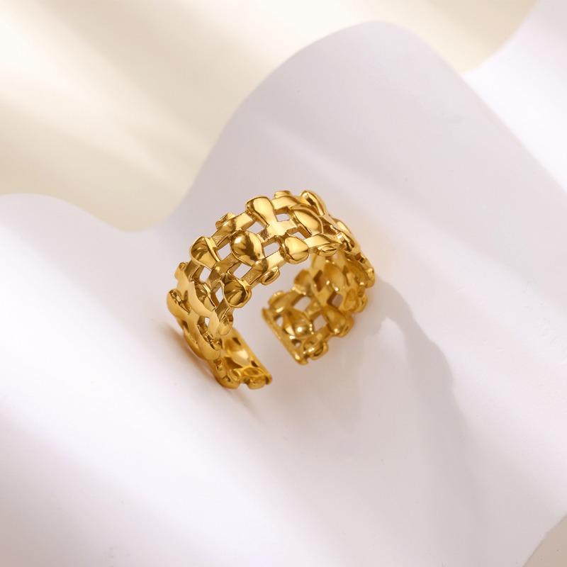 Wind Hollow Flower Sun Titanium Steel K Gold Ring Women's Hip Hop Niche Open Index Finger Ring New