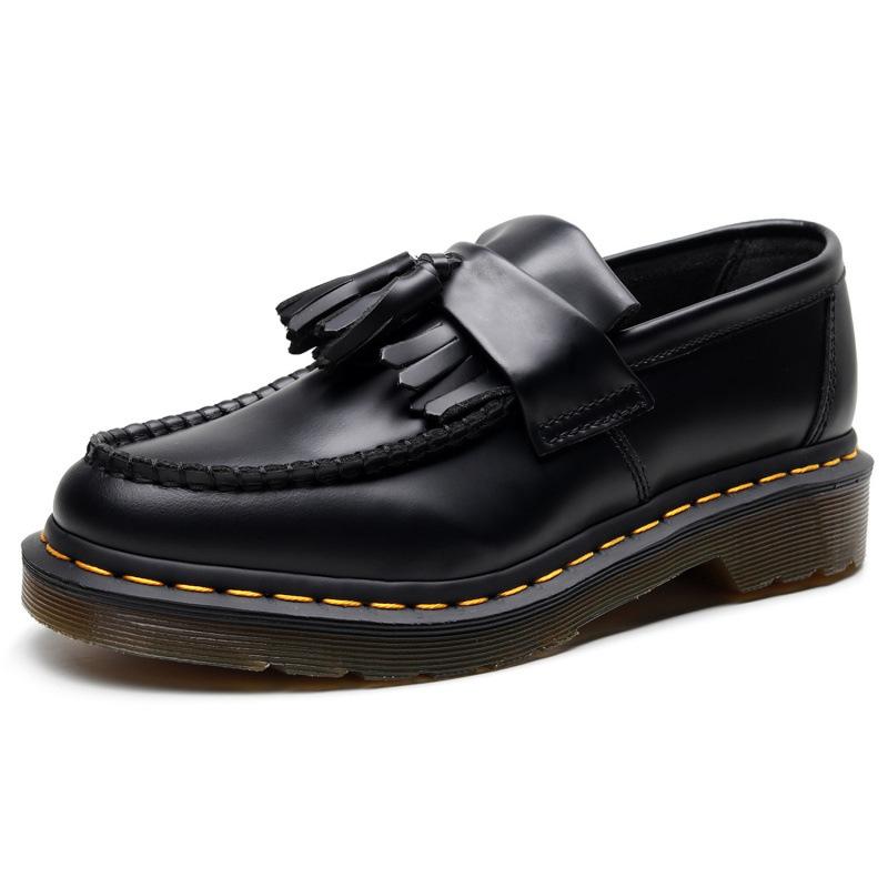 Tassel loafers women s leather low-top shoes women s British style fashion student round head casual shoes big 35 чёрный
