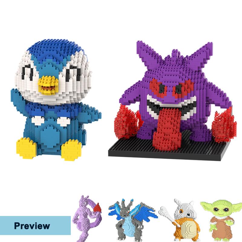 Pokemon Gengar Mikro stavebnice Piplup Mega Charizard DIY Skládačka na sestavení Mini kostky Hračky pro děti Vánoční dárek