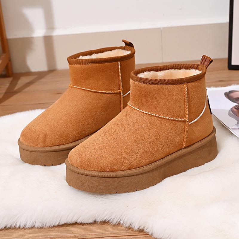 Mini ghete de zăpadă damă cizme anti-alunecare din blană căptușită cu lână Cizme de iarnă cu platformă de piele intoarsa caldă Cizme confortabile pentru interior, în aer liber, pantofi pentru femei