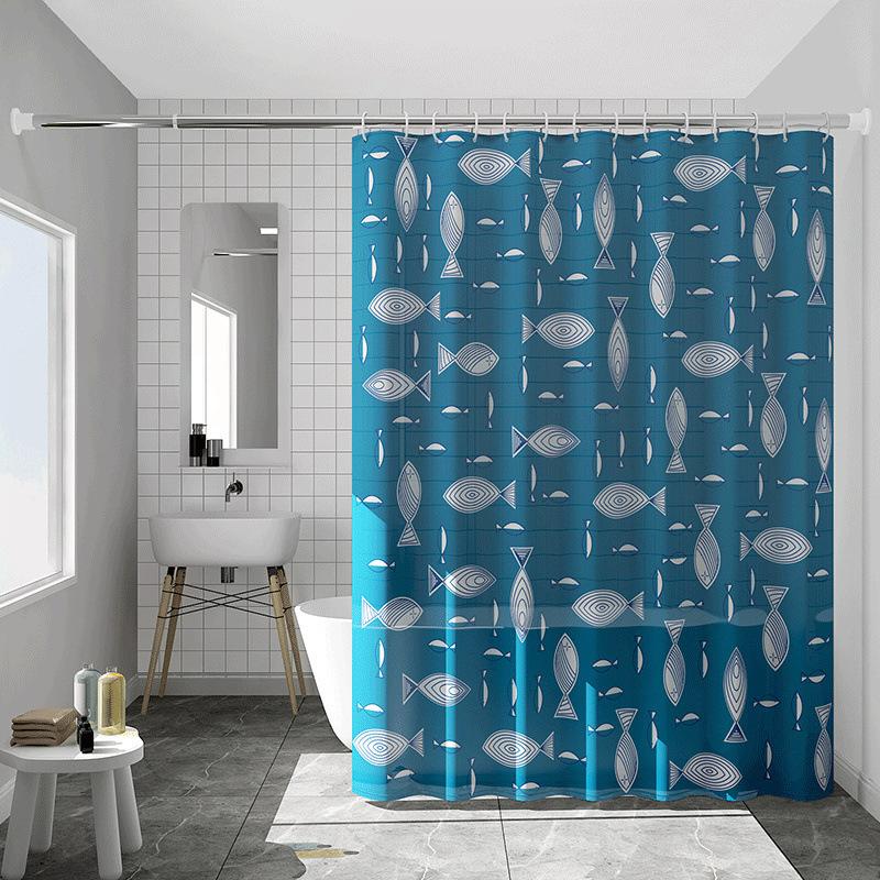 Bathroom Thickened Curtain Cloth MildewProof Waterproof Shower Curtain Set Free Punching Bathroom Partition Curtain Door Curtain Window