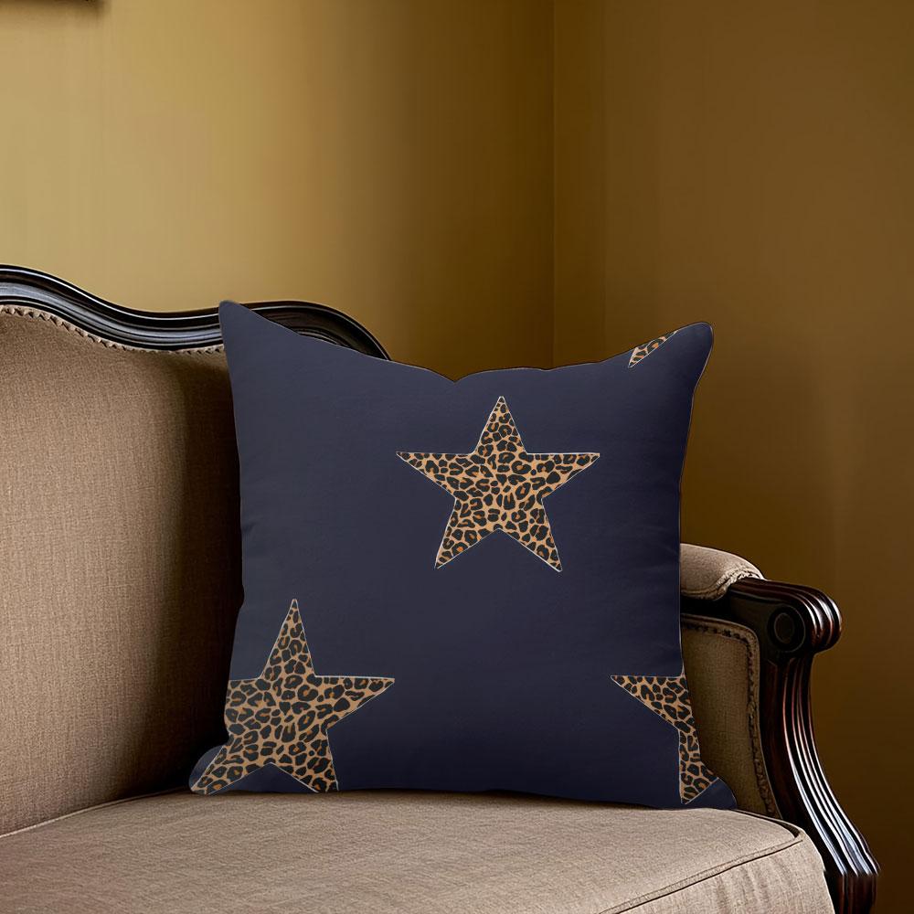 Jmg Clothing Unisex Leopard Starry Night Square Jacquard Pillow Cover For Sofa Office Waist Cushion Cover Home Decorative Pillowcase