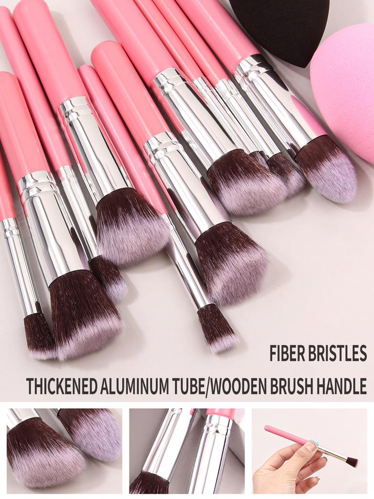 10PCS makeup brush set:Soft bristle foundation brush,concealer brush,eyeshadow brush,blush brush,contour brush+2PCS makeupsponge