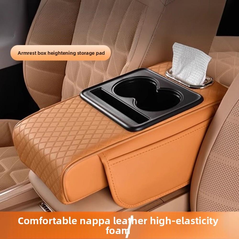 Car Armrest Box Heightening Pad Napaven Car Storage Box Double Water Cup Holder Car Tissue Box