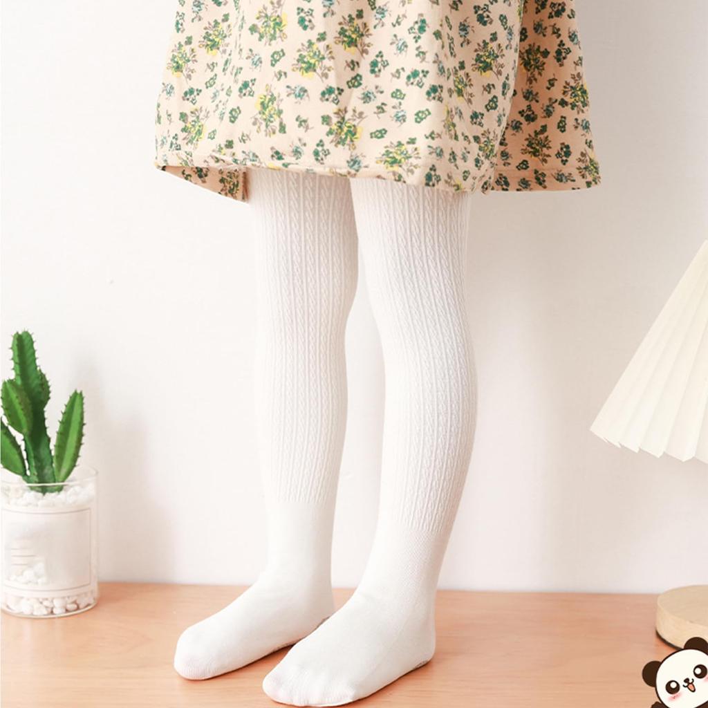LOLANTA Kids' Thick Knit Tights with Feet, 3-Pair Set, Black and White, Apricot, Ages 3-5