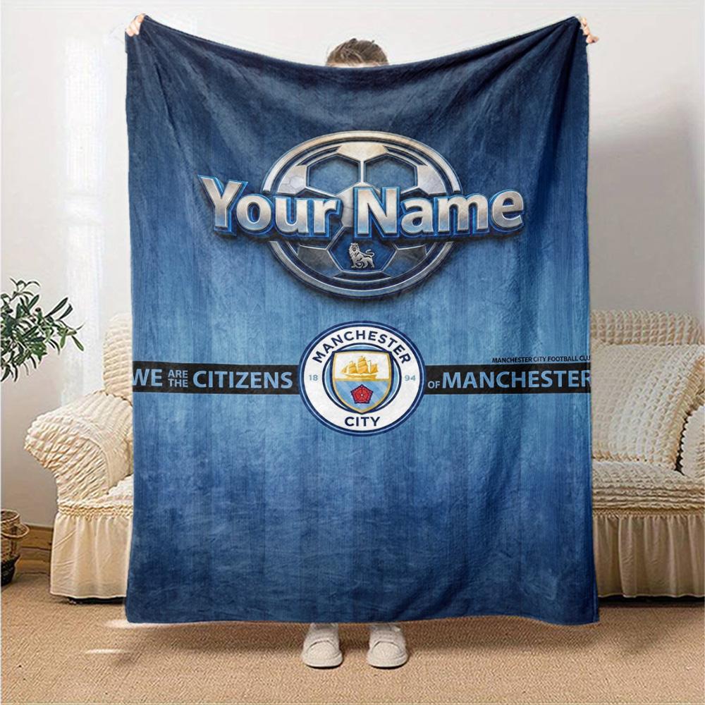 Name Custom Manchester City FC Print Flannel Blanket High Quality Warm Comfortable Cover for All Seasons Perfect for Gifts Home Decor