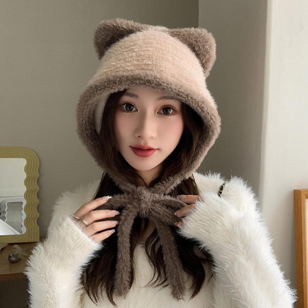 Plush Faux Fur Bucket Hat Korean Style Women Fluffy Hats Fashion Cute Cat Ear Hat  Girls