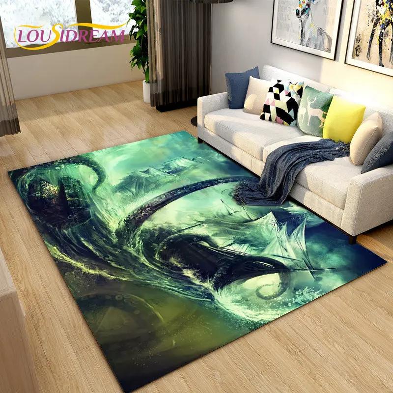 Sea Monster, Boat Ship Barque Area Rug Large,Carpets Rug for Living Bedroom Sofa Doormat Decoration,Kids Play Floor Mat