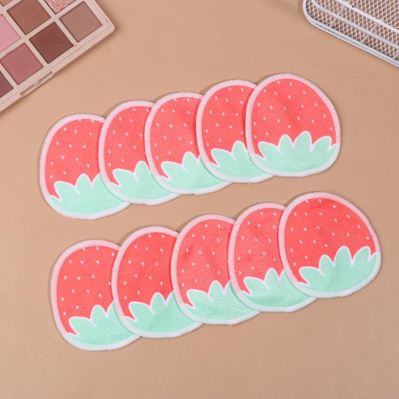 10 Pcs Makeup Remover Pads Washable Double-Layer Strawberry Print Cleaning Cotton Reusable Facial Make Up Removal Pads Tool