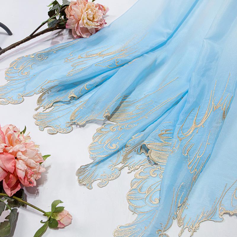 1M Chinese Classical Gradient Embroidery Fabric Chic Lotus Leaf Edge Designer Fabric For DIY Hanfu Dress Dance Costume