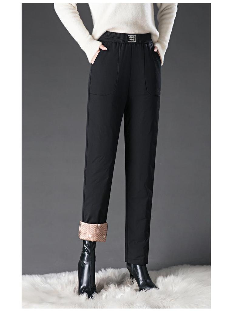 Winter Fleece-Lined Warm Cotton Pants for Moms - Thick, Cold-Proof, Straight-Leg, Ideal for Middle-Aged and Elderly with Duck Down Filling