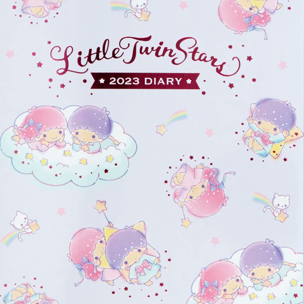 Sanrio 2023 Monats- und Horizontal-B6 Little Twin Stars Kalender Beginnt Oktober Volle Anzeige von Rokuyo des Monats SANRIO Lila Tagebuch, Wöchentlich, Liniert,