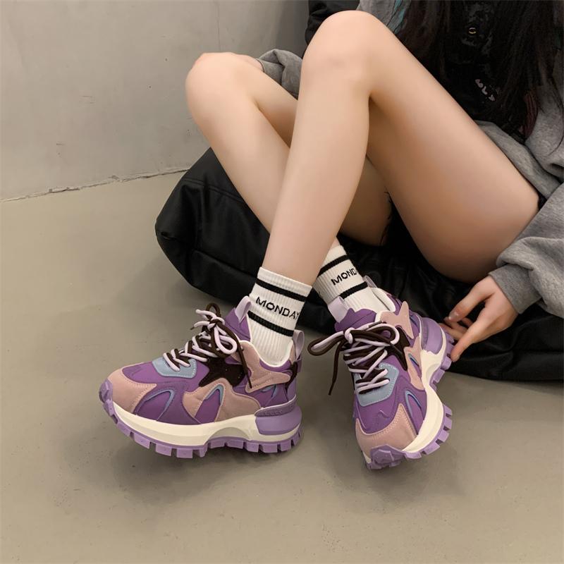 2025 New Ladies Shoes Versatile Women's Vulcanize Shoes Mixed Colors Platform Women Sneakers Outdoor Lace Up Casual Shoes
