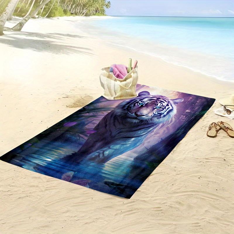 1pc Extra Large Bath & Beach Towel Quick-Dry Soft Microfiber,Tiger Jungle Design with Majestic White Tiger,Lightweight Oversized