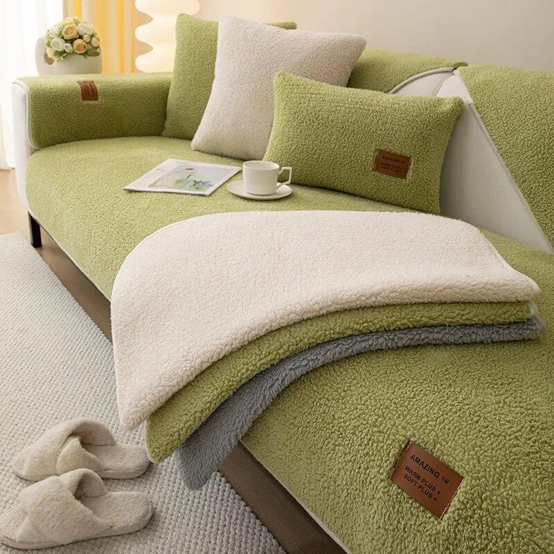 Husă de canapea din lână, iarnă, caldă, sufragerie, pernă de canapea, prosop îngroșat, anti-alunecare, confortabil, respirabil, spatar, cotieră