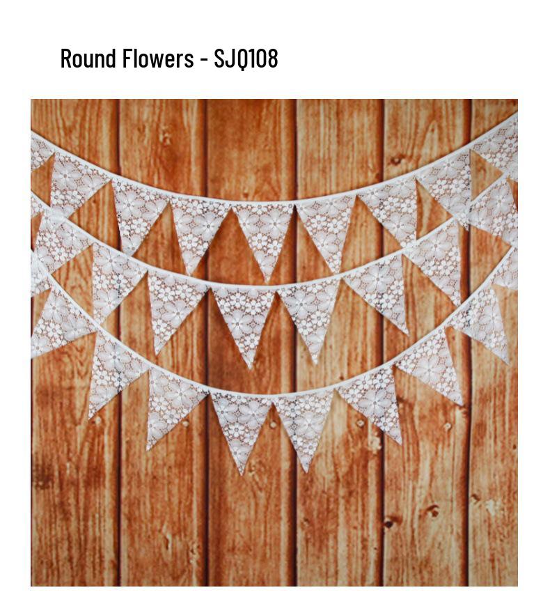 Avrupa Düğün & Parti Süslemeleri İçin Beyaz & Çok Renkli Çiçekli Dantel Üçgen Bayrak Süslemeleri