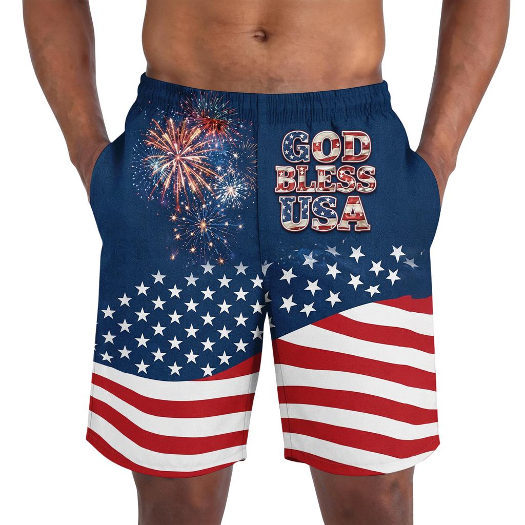 Pantalones Cortos Casuales de Moda con Estampado del Día de la Independencia para Hombre, Pantalones Cortos Deportivos Ligeros y Transpirables para Hombre